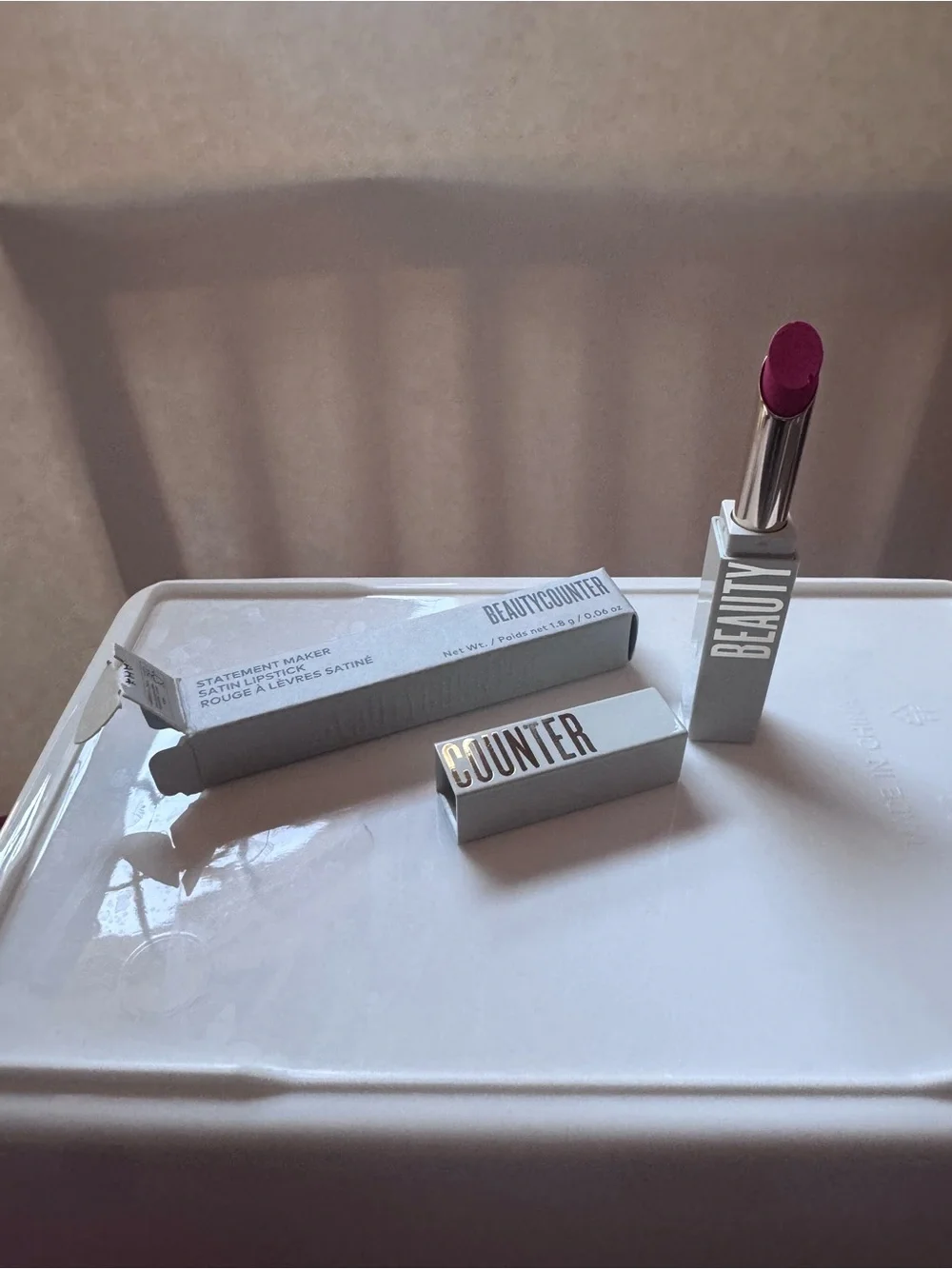 beautycounter Satin Statement Lipstick in Fuchsia Pink